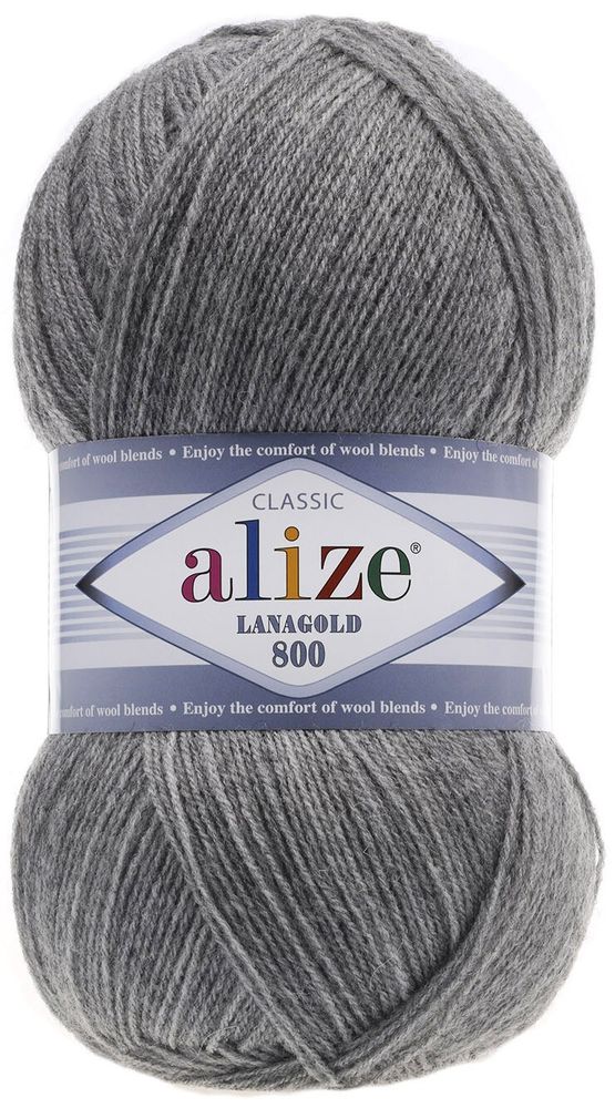 ALIZE "LANAGOLD 800", 49% шерсть, 51% акрил, 100 гр, 800 м, 21 серый меланж