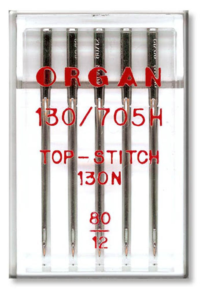 Иглы для швейных машин для отстрачивания top stitch 130/705 H, №80, 5 игл, в пенале, 5600080 80, ORGAN