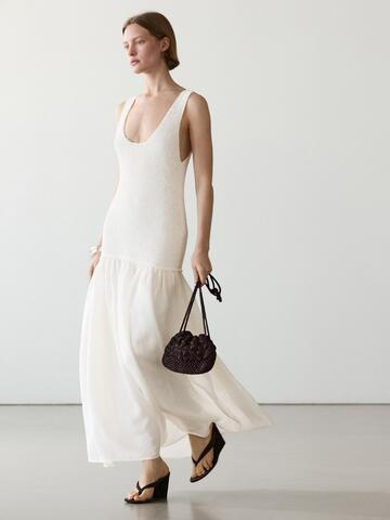 Massimo Dutti Длинное платье из смеси льна, белый