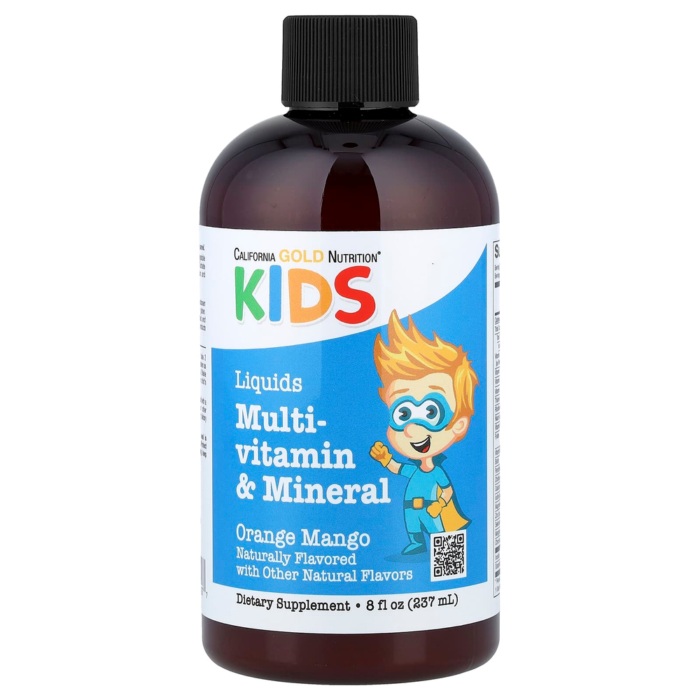 California Gold Nutrition, жидкие мультивитамины и минералы с кальцием, витаминами B12, C и D3 для детей, без спирта, натуральный вкус апельсин и манго, 237 мл (8 жидк. унций)