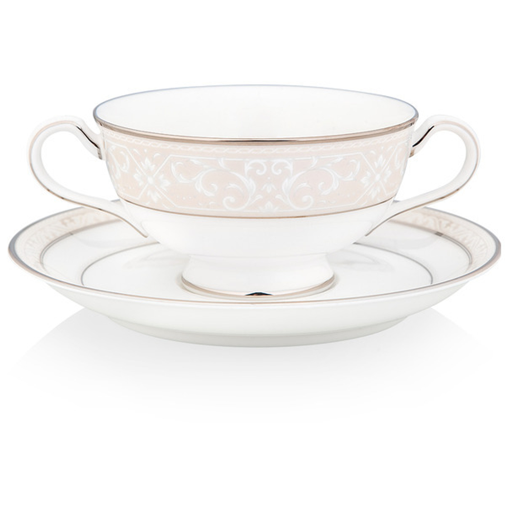 Чашка суповая с блюдцем 210мл Noritake Монтвейл с платиновым кантом
