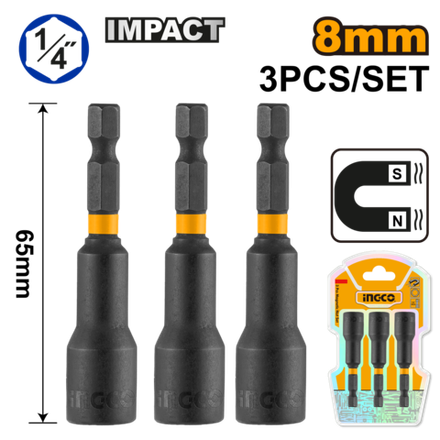 Набор магнитных торцевых головок INGCO AMN0831 1/4" 8х65 мм 3 шт.