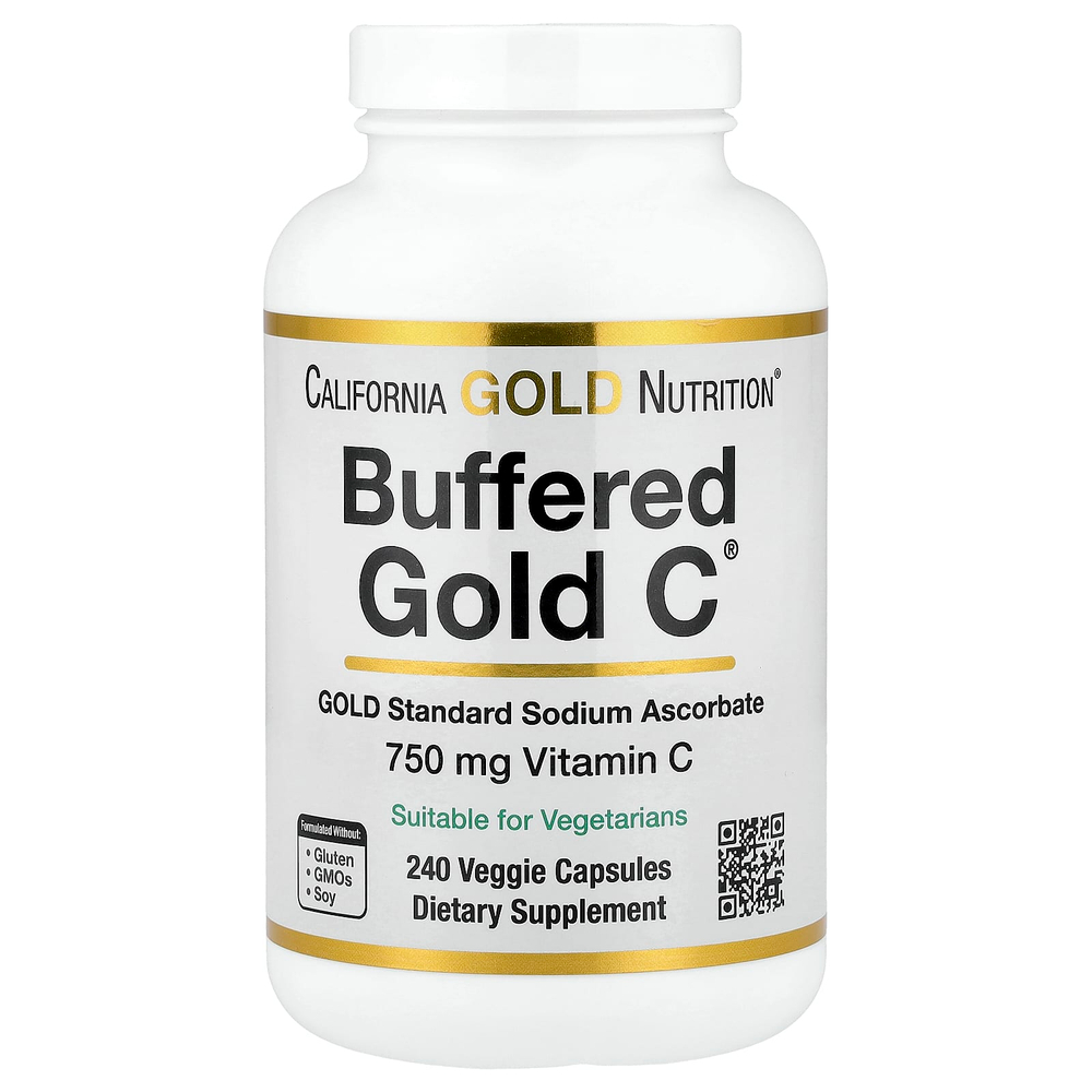 California Gold Nutrition, Buffered Gold C®, аскорбат натрия (витамин C) GOLD Standard, 240 растительных капсул