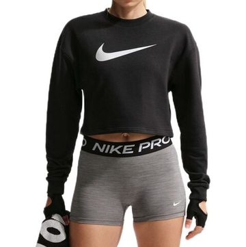 Женская Кофта теннисная Pro Dri-Fit Crew Neck French Terry - black/metallic silver/white