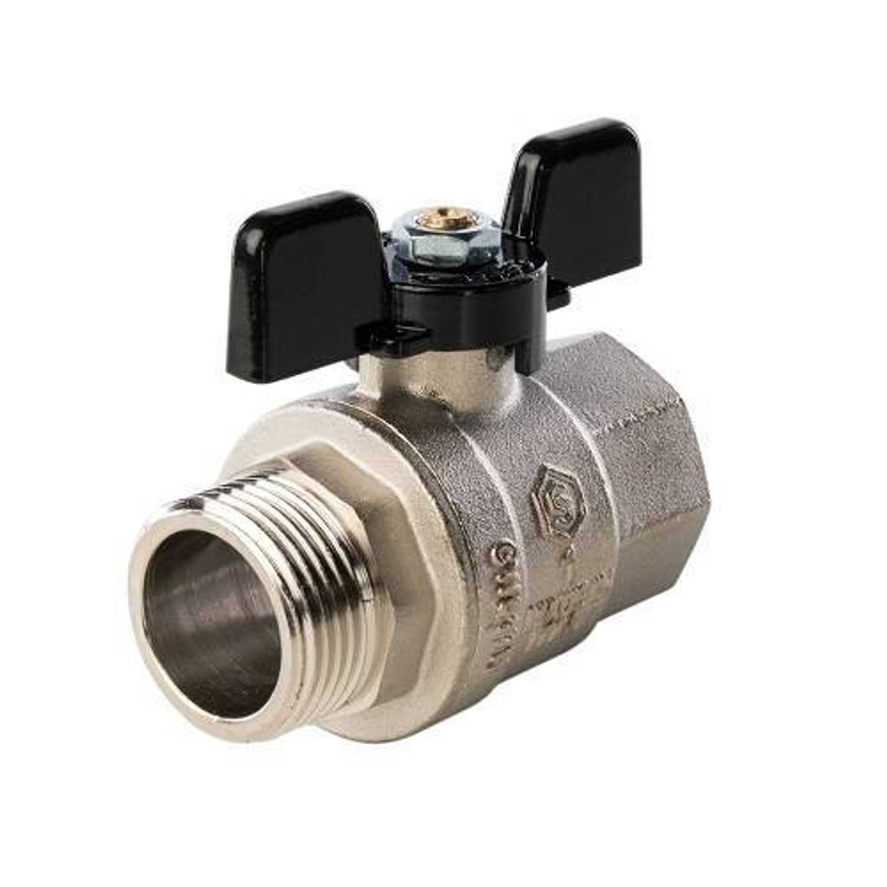 Кран шаровой полнопроходной STOUT - 3/4" (НР/ВР, PN40, Tmax 150°С, ручка-бабочка черная)