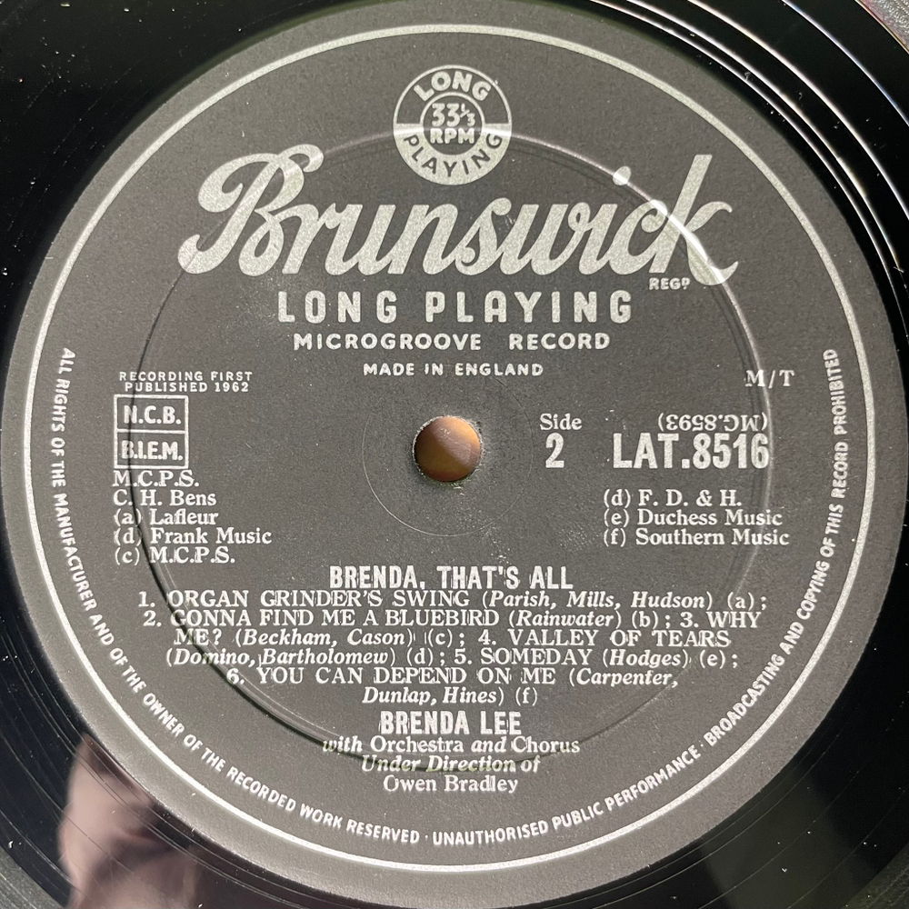Brenda Lee ‎– Brenda, That's All (Англия 1962г.)