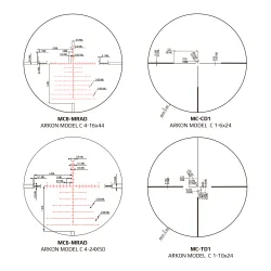 Оптический прицел ARKON Model C 4-24x50 / Аркон Модель Ц4 24 50 - схема прицельных сеток MC6-MRAD и других