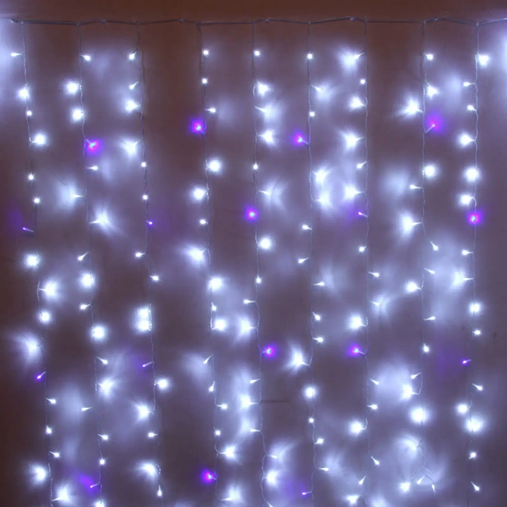Гирлянда для улицы ЗАНАВЕС «Мерцание» ш2.0* в6.0 м 960 ламп LED, прозрач.пров,1 реж.,IP-54, Белый, синий мерцает (возможность соединения)