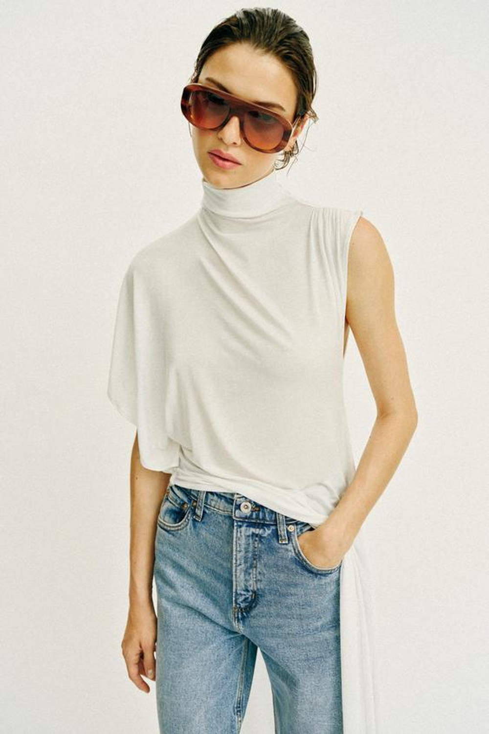 ZARA ДЖИНСЫ Z1975 STRAIGHT С ВЫСОКОЙ ПОСАДКОЙ, ВЫЦВЕТШИЙ СИНИЙ