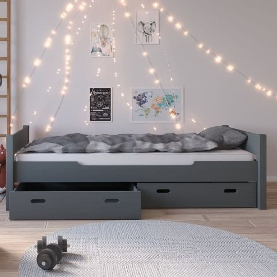Кровать 90x200, Амелия, с выдвижными ящиками, серый воск