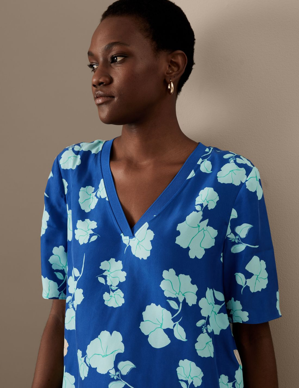Блузка с короткими рукавами и цветочным узором T50002176T - Marks & Spencer
