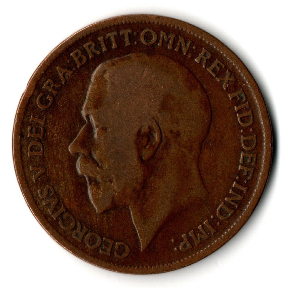 1 пенни 1919 год. Великобритания (Георг V). Бронза, диаметр 30.8 мм. VF