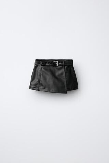 ZARA ЮБКА-ШОРТЫ ИЗ ИСКУССТВЕННОЙ КОЖИ, КОРИЧНЕВЫЙ