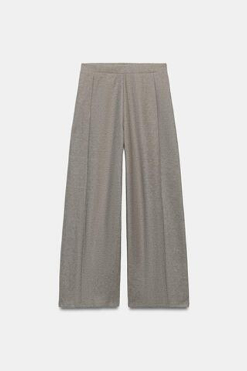ZARA ОБЪЕМНЫЕ БРЮКИ ИЗ МЯГКОЙ ТКАНИ, СЕРО-КОРИЧНЕВЫЙ МЕЛАНЖ
