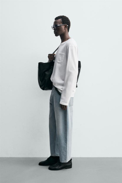 ZARA ДЖИНСЫ TAPERED WIDE FIT, ГОЛУБОЙ