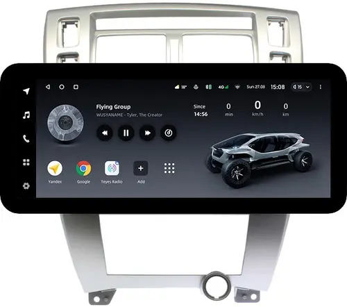 Магнитола для Hyundai Tucson 1 2004-2009 (рамка серебро) - Teyes LUX ONE ROUND монитор 12.3" 2K QLED на Android 10, Быстрая, CarPlay, 4G SIM-слот