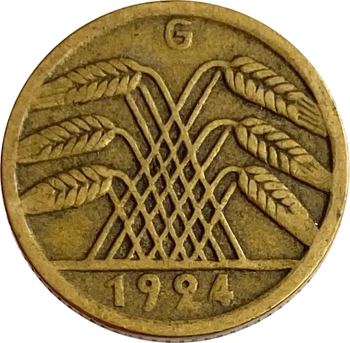 5 рентенпфеннигов 1924 Германия "G" VF-XF 5 рентенпфеннигов 1924 Германия "G" VF-XF
