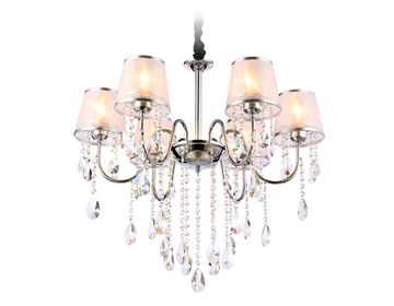 Подвесная люстра с абажурами и хрусталем 6*Е14 TR4588/6 CH/SL хром/серебро Traditional Ambrella