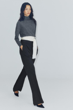 ZARA БРЮКИ В ТОНКУЮ ПОЛОСКУ С ВЫСОКОЙ ПОСАДКОЙ — ZW COLLECTION, СЕРЫЙ