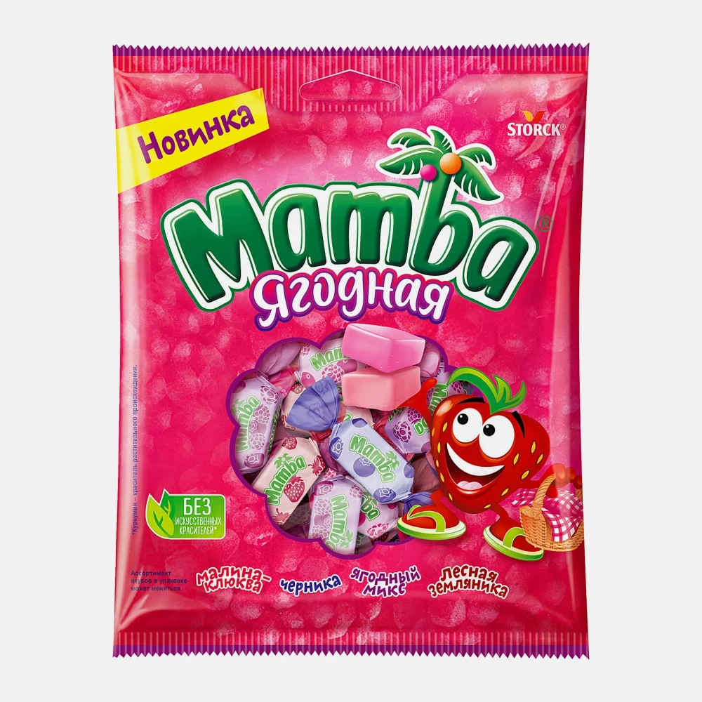 Жевательные конфеты с ягодным вкусом ассорти Mamba 70г