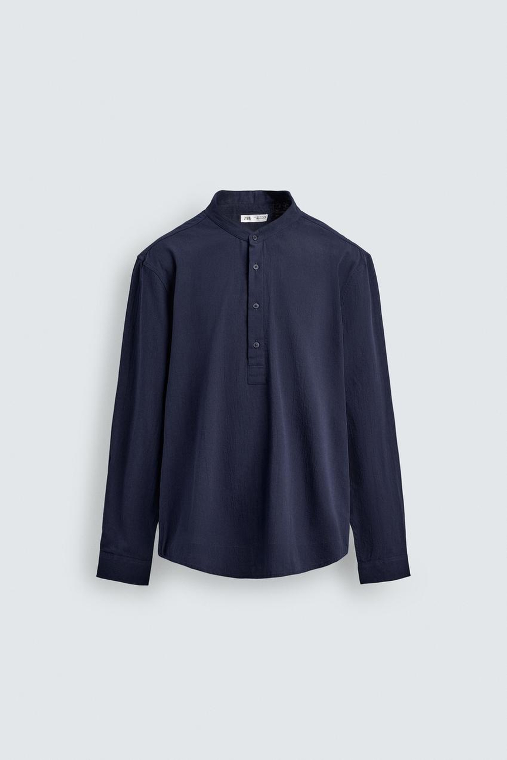 ZARA ПОЛО ИЗ ЖАТОЙ ТКАНИ, СИНИЙ