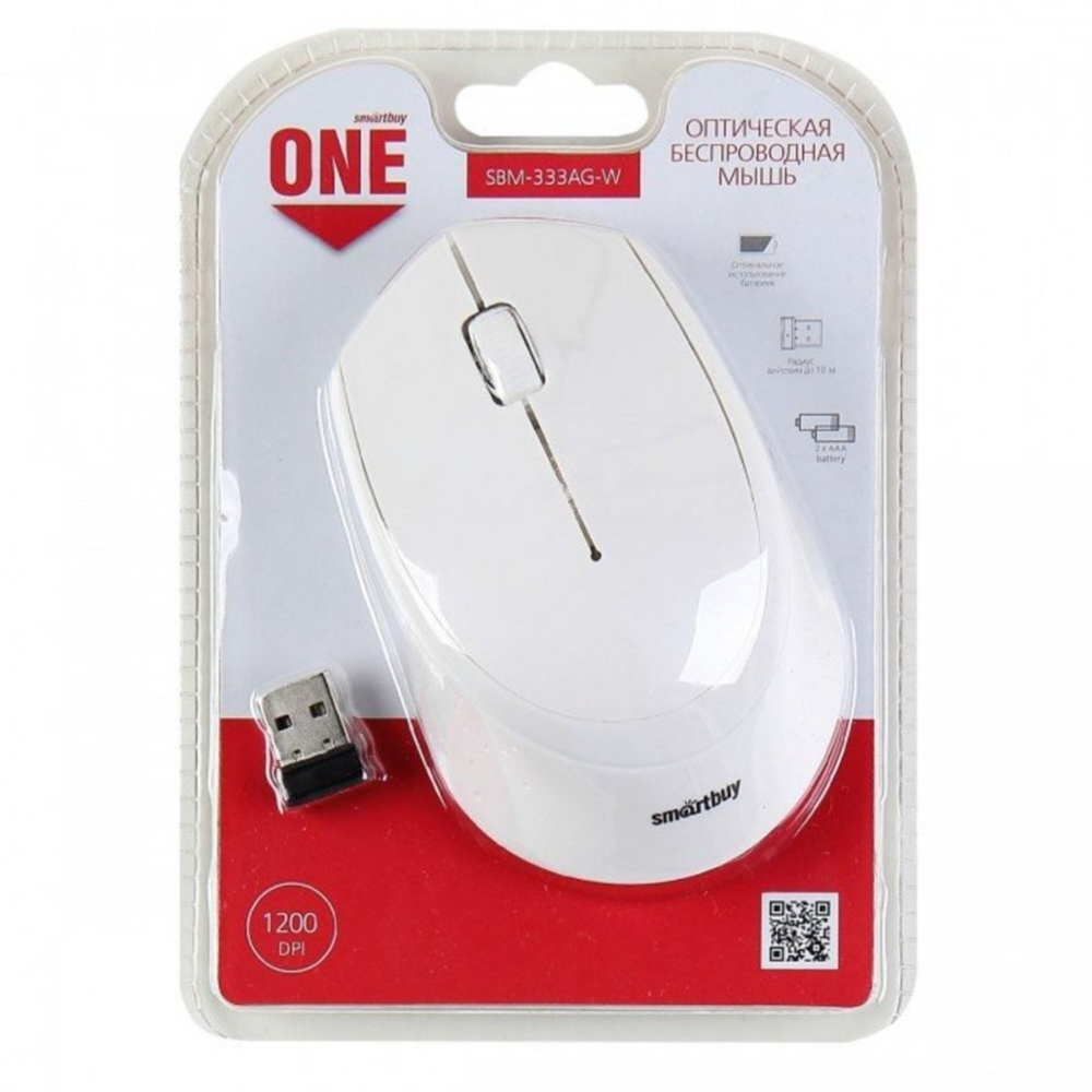 Мышь беспроводная Smartbuy ONE 333AG USB/DPI 1200/3 кнопки/2AAA белая (SBM-333AG-W)