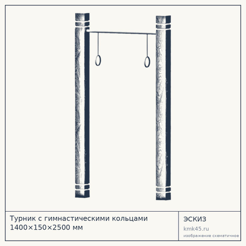 Турник с гимнастическими кольцами 1400×150×2500 мм — от 96 000 ₽