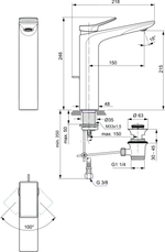 Высокий смеситель Ideal Standard Conca для умывальника с донным клапаном, цвет - Magnetic Grey / Магнит