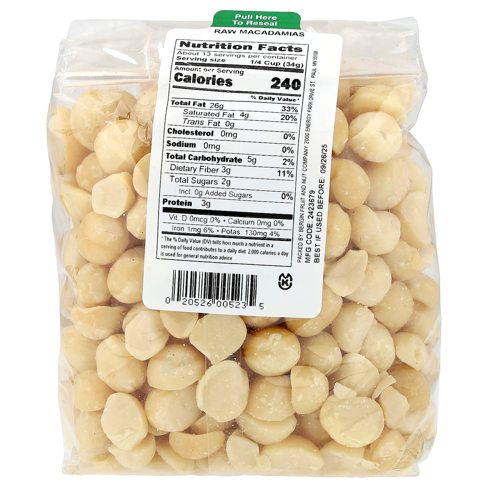 Bergin Fruit and Nut Company, сырые орехи макадамия, 454 г (16 унций)