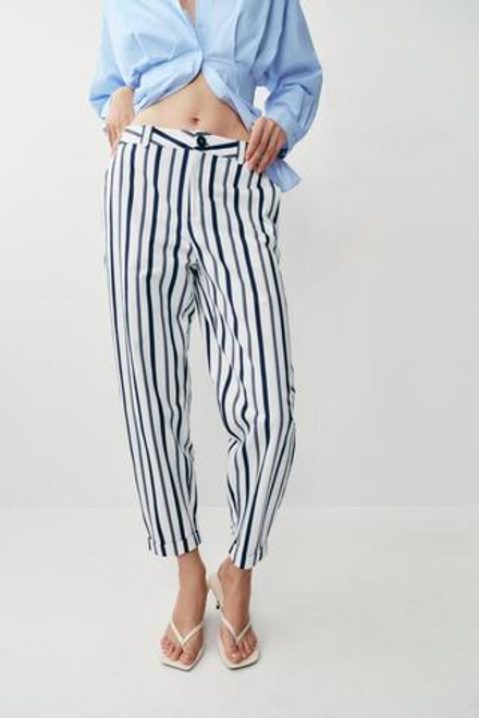 ZARA БРЮКИ ЧИНОС В ПОЛОСКУ, ЭКРЮ/ТЕМНО-СИНИЙ