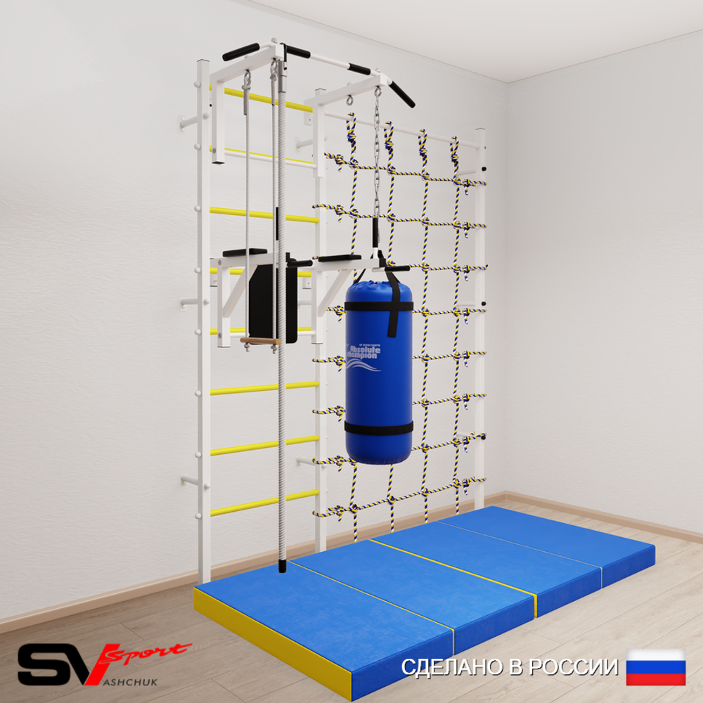 Шведская стенка Sv Sport усиленная 67660 (Турник стандарт/Брусья/Канат/Трапеция/Цепь/Мешок 22кг/Мат 2м/Канатный лаз)