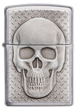 Зажигалка Zippo Skull Design с покрытием Brushed Chrome, латунь/сталь, серебристая, 38x13x57 мм