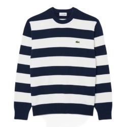 Мужская теннисная кофта Lacoste Striped Cotton Crew Neck Sailor - navy blue/white