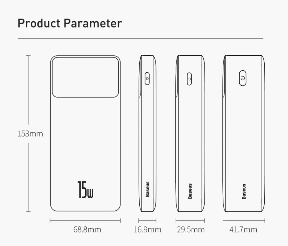 Внешний аккумулятор повербанк чёрный Power Bank 10000mAh 15W BASEUS PPBD10