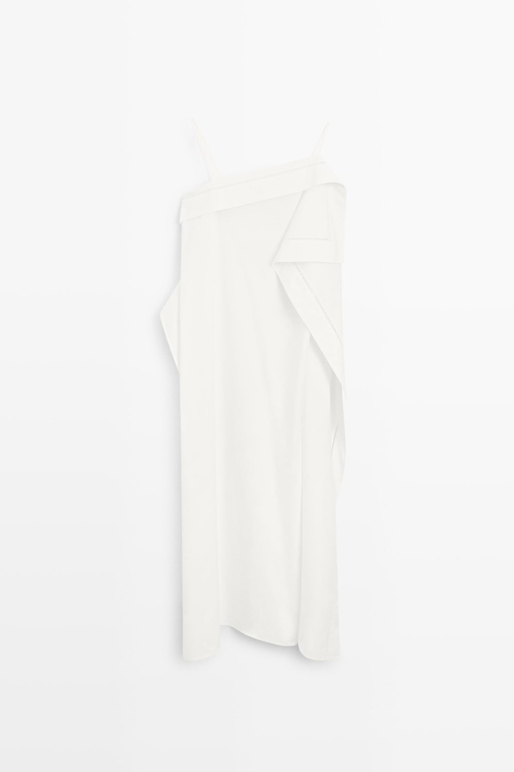 Massimo Dutti Асимметричное платье миди с оборками - STUDIO, белый