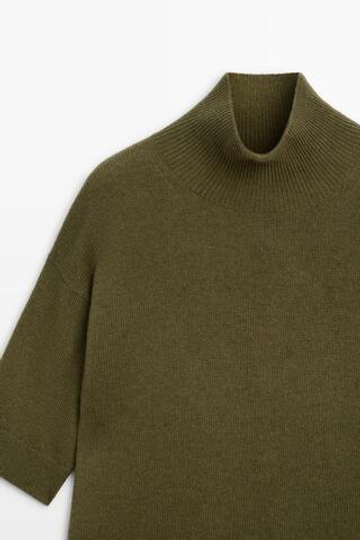 Massimo Dutti Джемпер из шерсти с воротником-стойкой, оливковый