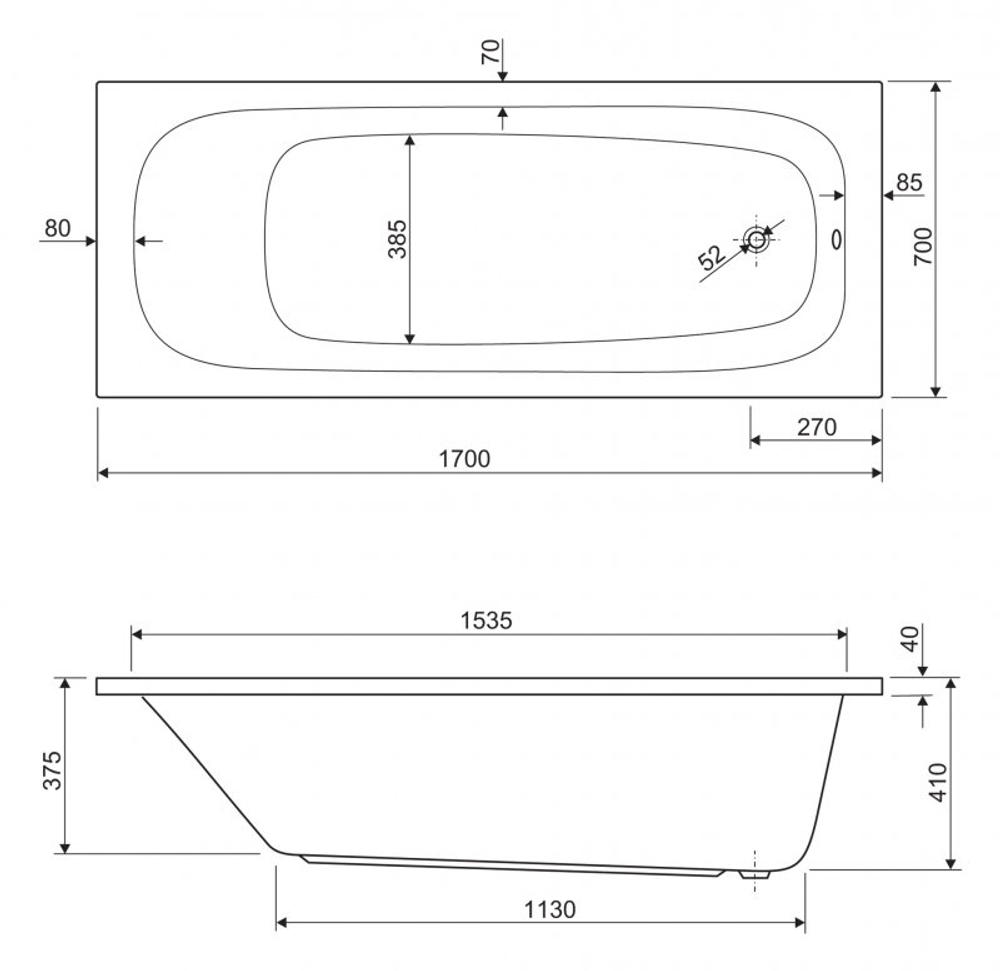 Ванна акриловая Cezares ECO 150x70 см ECO-150-70-41-W37
