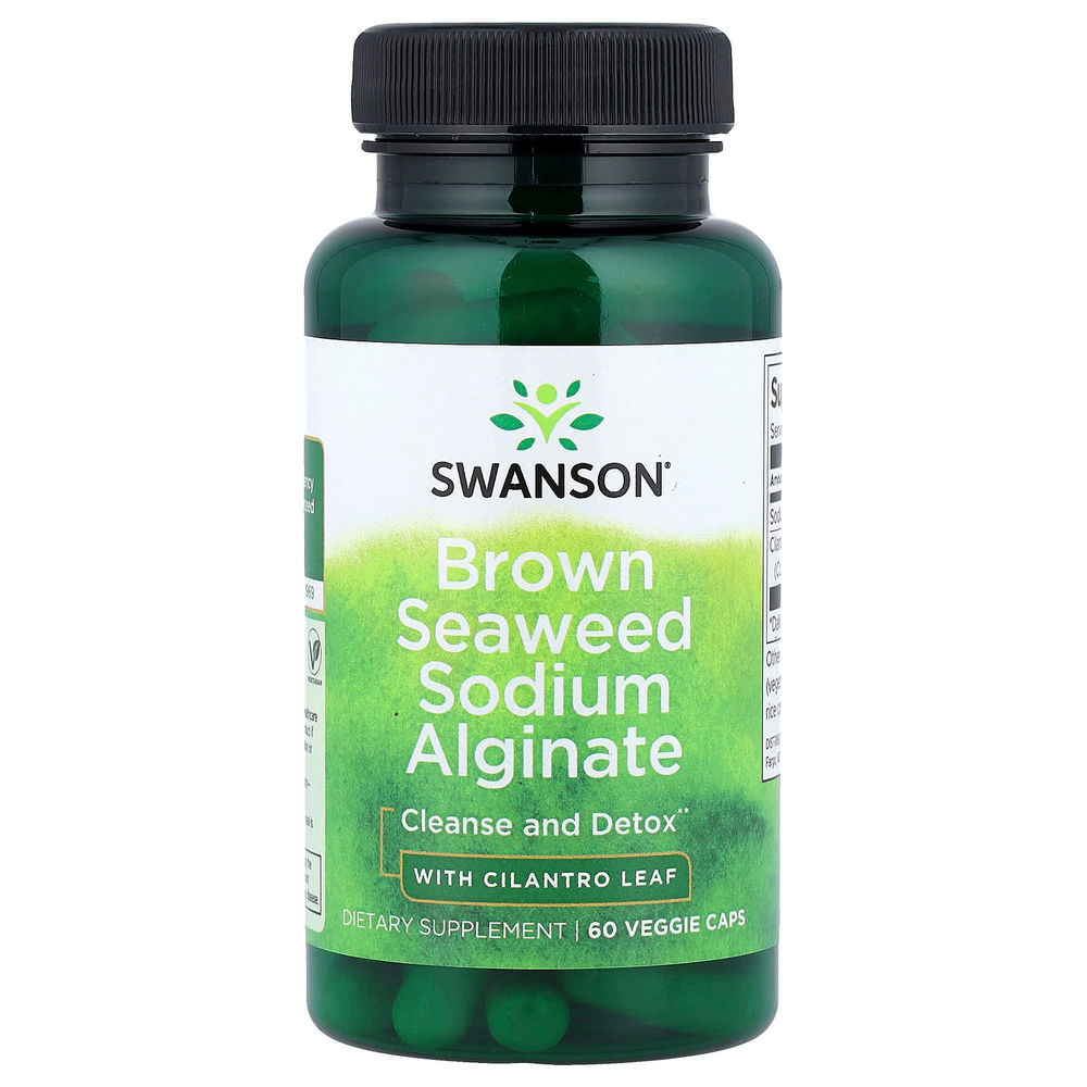 Swanson Vitamins, альгинат натрия из бурых водорослей с листьями кинзы, 60 растительных капсул