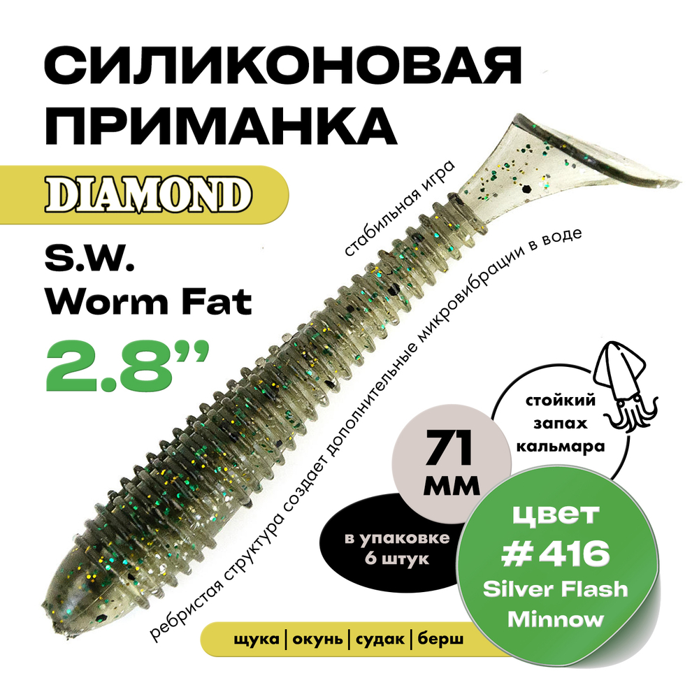 Силиконовая приманка S.W. Worm Fat 2.8" (6шт/уп)
