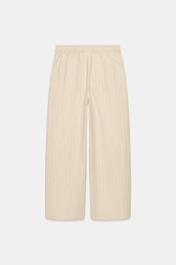 ZARA БРЮКИ В ПОЛОСКУ ИЗ ЛЬНА — ZW COLLECTION, ЭКРЮ/ЧЕРНЫЙ