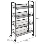 Этажерка (тележка) BOOMHOUSE (БУМХАУС) RC-004 4 яруса, на колесах, В84хШ42,5хГ25,5 см, металл, черная, 701457
