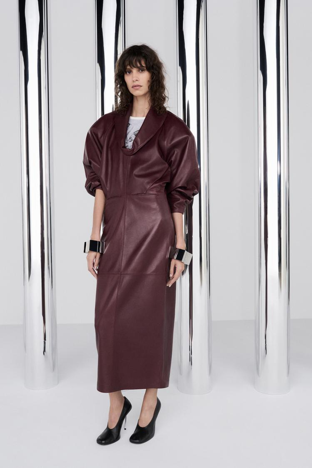 ZARA X BAISI GUADAGNINO КОЖАНОЕ ПЛАТЬЕ, ВИННЫЙ