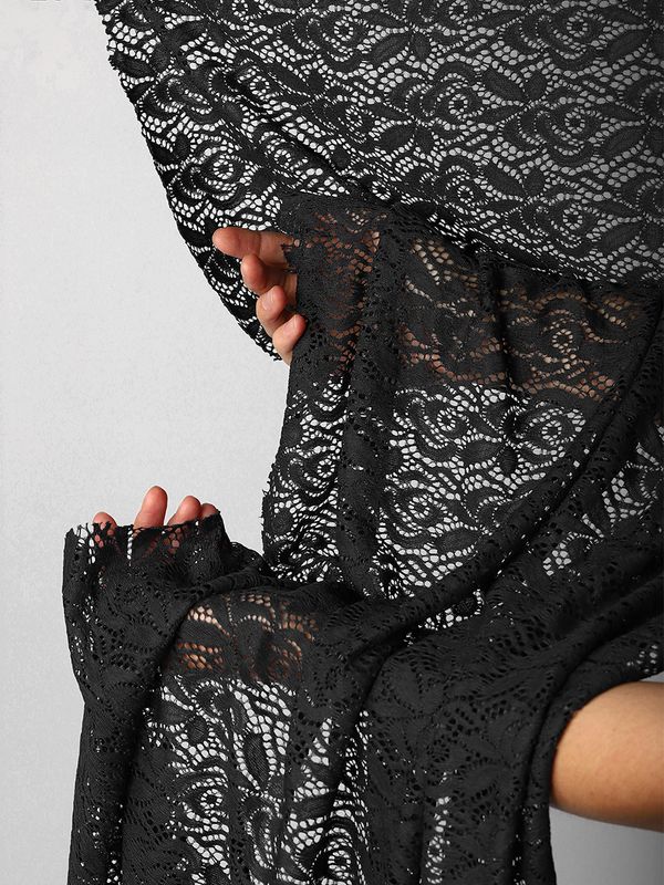 Ткань кружевная гипюр стрейч 160 г/м², ш.150см, арт.SZ031636 цв.черный, уп.1м