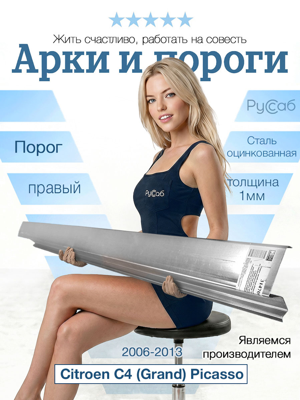 Порог правый Citroen C4 (Grand) Picasso 2006-2013 (1мм)