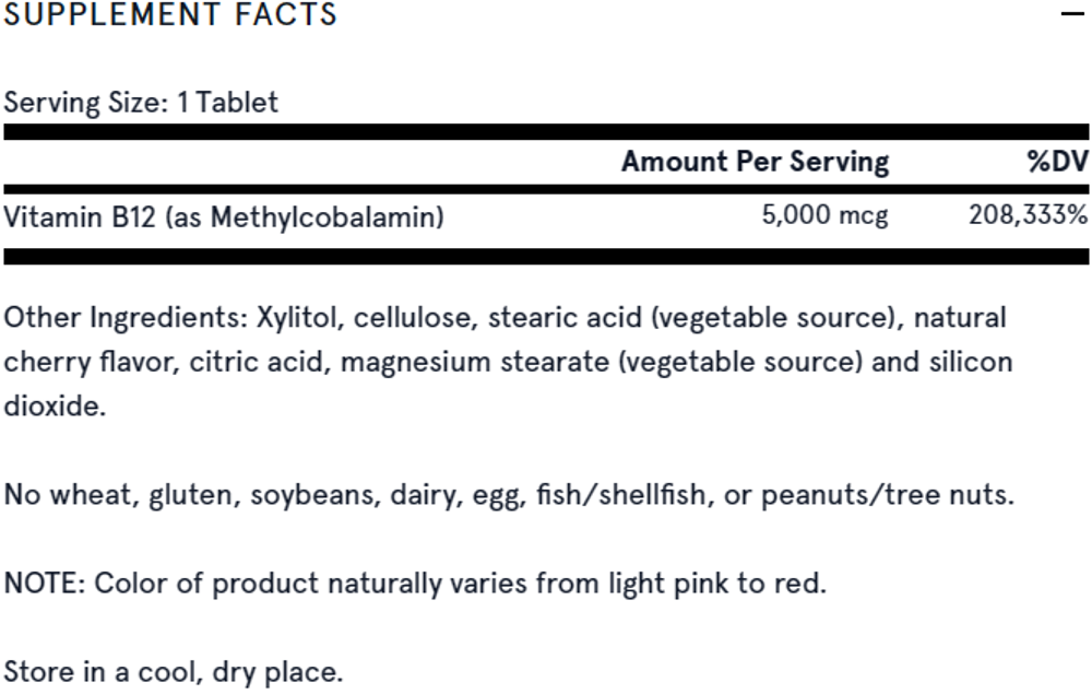 Methyl B-12 5000 mcg Cherry 60 Chewable Tablets Jarrow Formulas