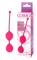 Розовые двойные вагинальные шарики Cosmo с хвостиком для извлечения (Цвет: розовый)
