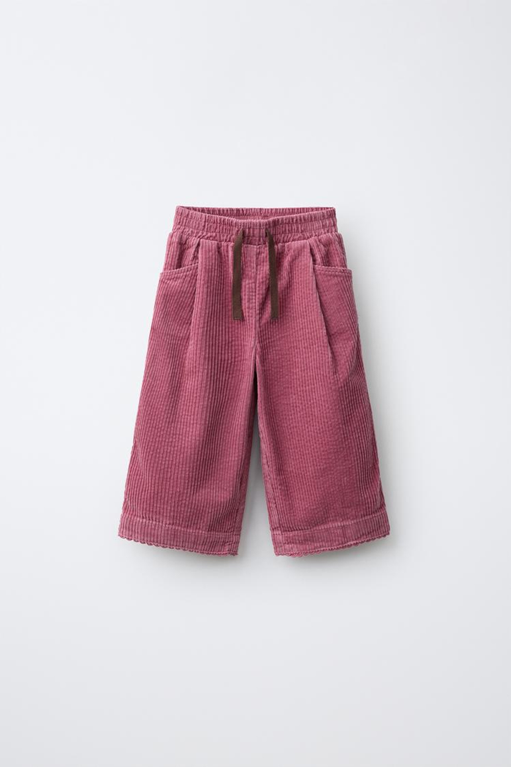 ZARA БАРХАТНЫЕ БРЮКИ WIDE LEG С КРУЖЕВОМ, ТЕМНО-РОЗОВЫЙ