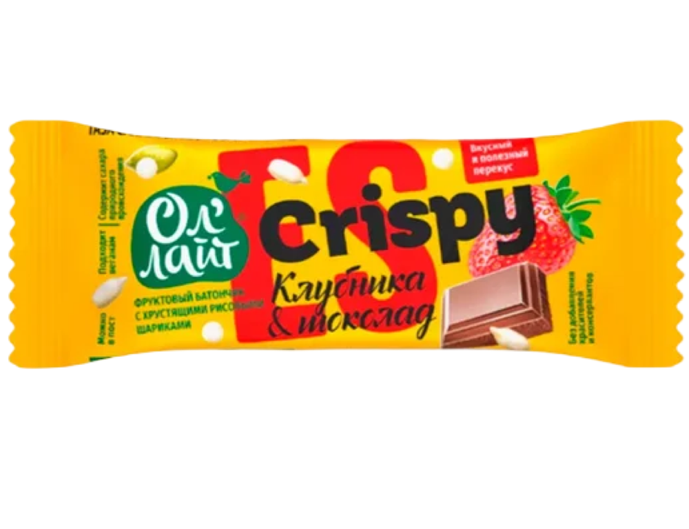 Фруктово Батончик Crispy с Клубникой и Шоколадом ОлЛайт 30гр
