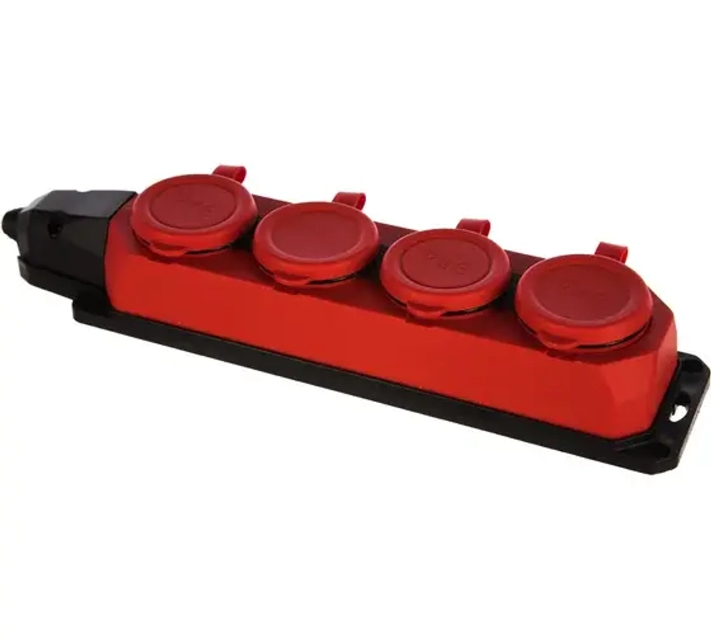 Колодка ЭРА K-4e-RED-IP44 каучуковая с заземлением 4 розетки 16A IP44 красная  Б0044553