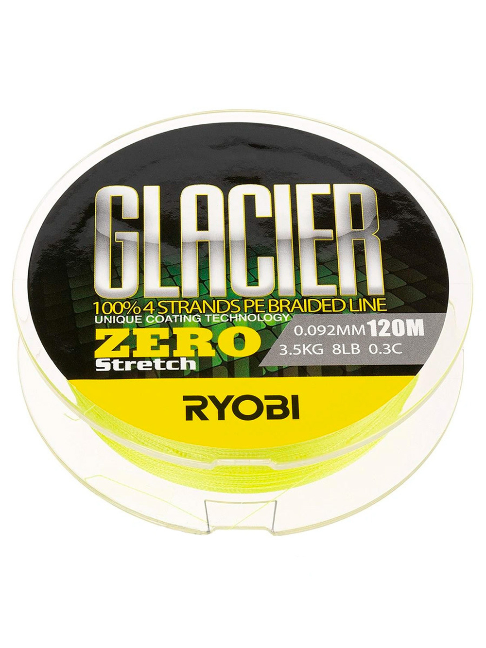 Шнур плетеный для рыбалки Ryobi GLACLER ZERO-120M yellow 0.3/d-0.092mm